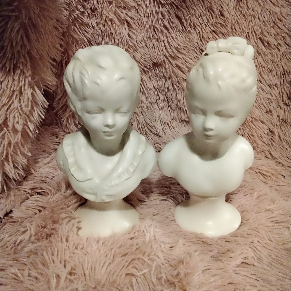 Vintage "girl & boy bust" national potteries